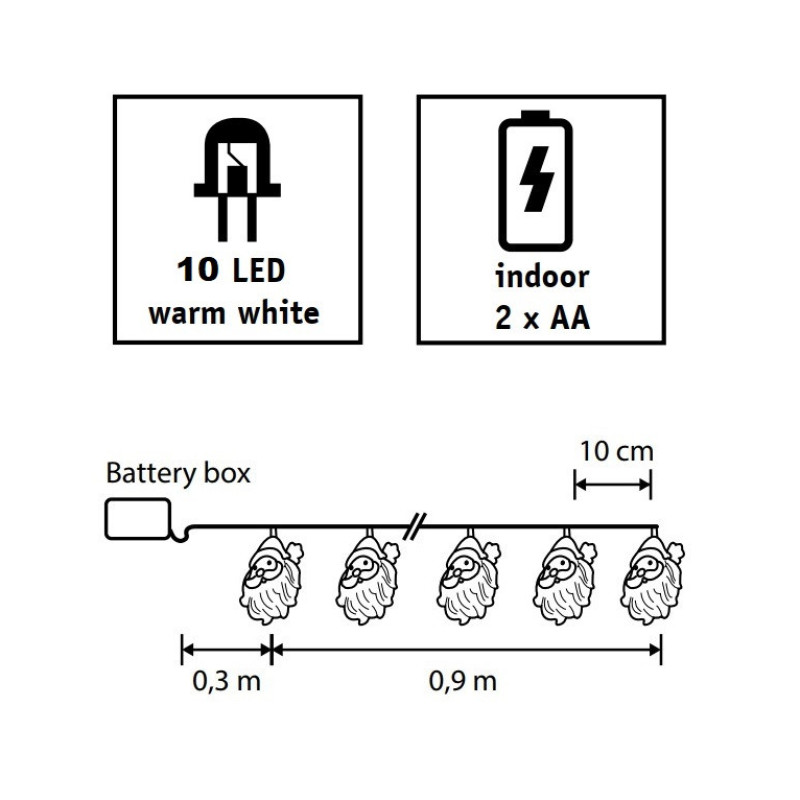 Гирлянда-струна Санта, Luca Lighting, 1,2 м, 10 LED теплый белый (2011800343)