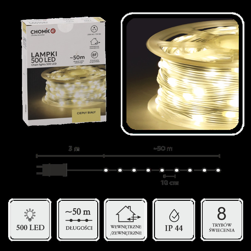 Гирлянда-струна на катушке Chomik, 49,9+3 м, 500 LED теплый белый (2428070772)