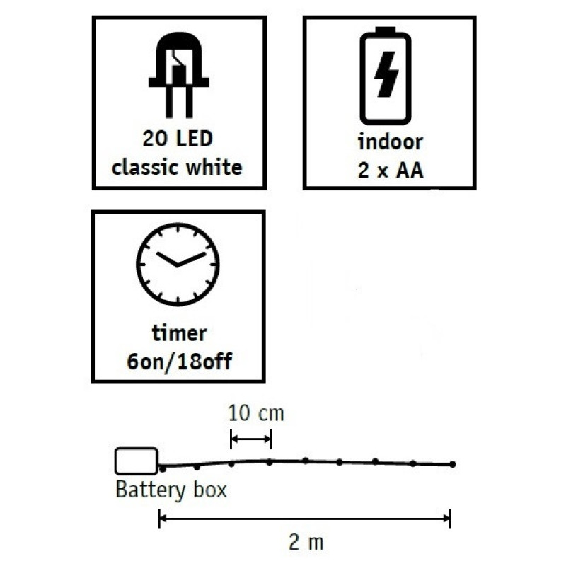 Гирлянда-струна Luca Lighting 2 м, 20led, классический белый, 2АА (2450072948)