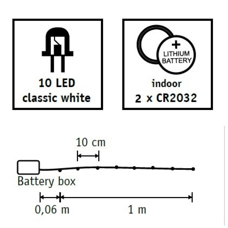 Гирлянда-струна Luca Lighting 1 м, 10led, классический белый, лит. батарейки 2хCR2032 (2450106783)