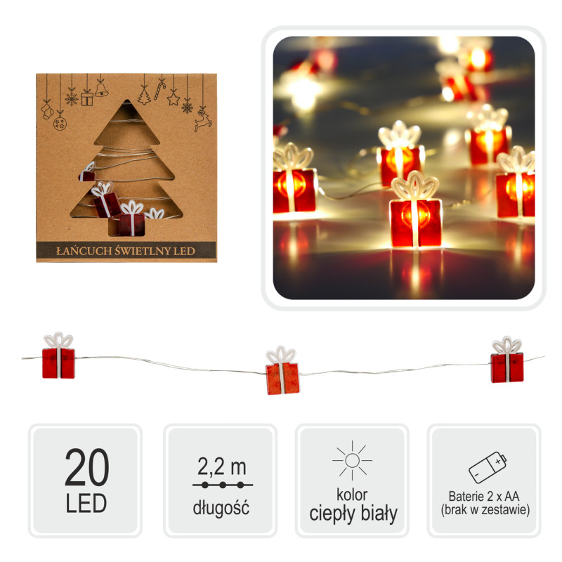 Гирлянда-струна «Подарок» Chomik, 2,2 м, 20 LED теплый белый (2458466516)