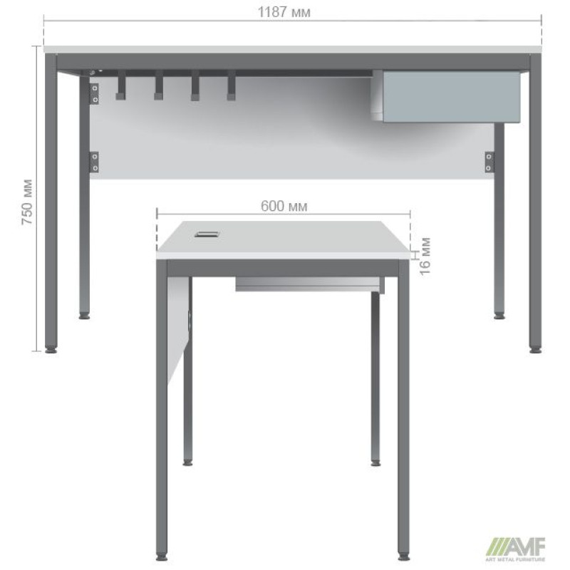 Стіл Осло з ящиком (1187х600х750) чорний графіт, Дуб Сонома (A216533)