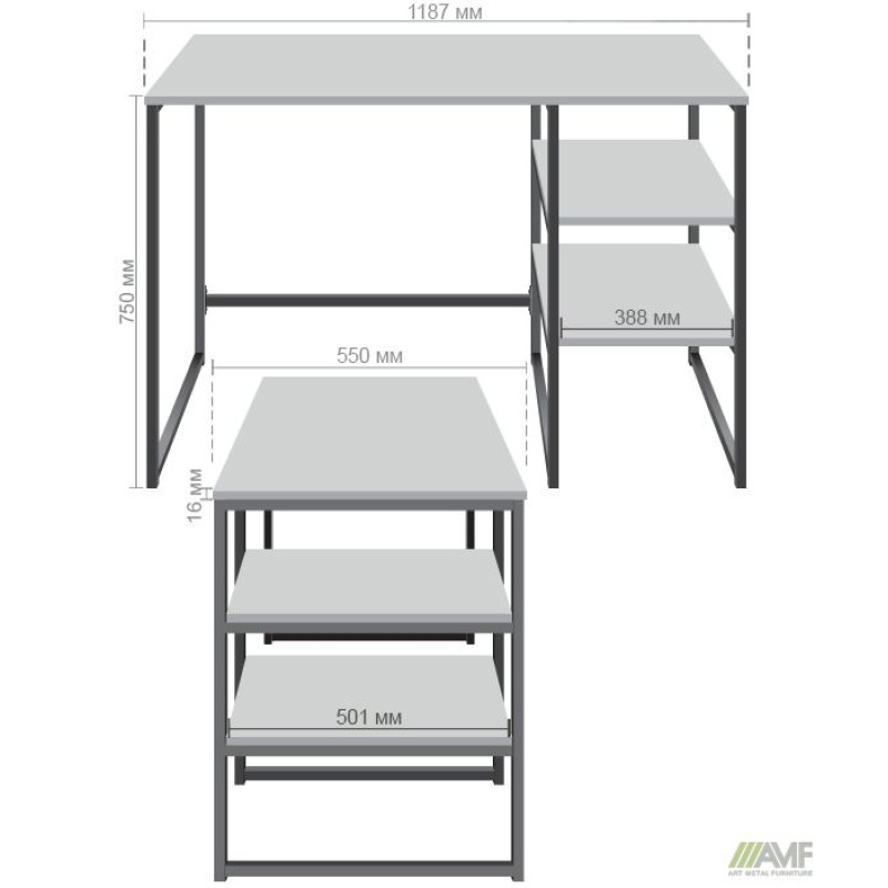 Стол компьютерный Jet JT1200 (1187х550х750Н) черный/серый Шифер (A221085)