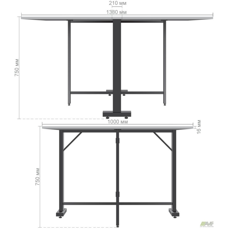 Стіл розкладний Fold 2 FL2 1400 (1380/210х1000х750Н) чорний/Антрацит (A221217)