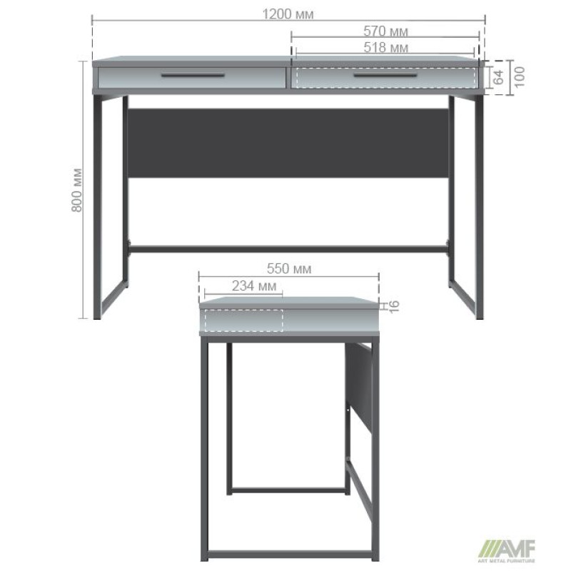 Стол Campari Cr1200 (1200х500х800Н) черный/Дуб Ливорно (A221321)