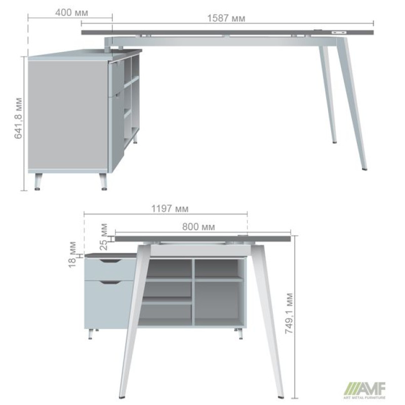Рабочее место+USB Delta DL-100L (1790х1200х750мм) Блэквуд Ячменный/Каркас белый/Опора белый беж (A521594)
