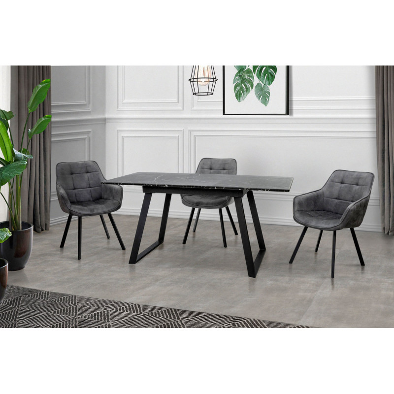 Стіл Тандем 120(+40)*75 чорний метал/мрамор чорн (А0057797)