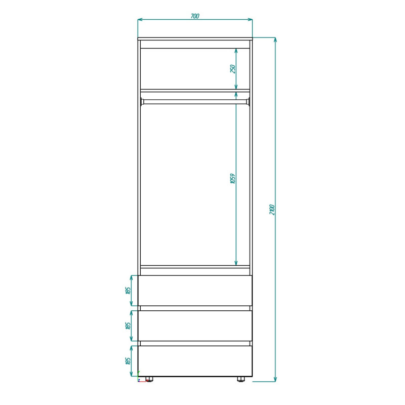 Шафа STEVE зі штангою 700*500*2100 Графітовий/Дуб Крафт Білий (153537)