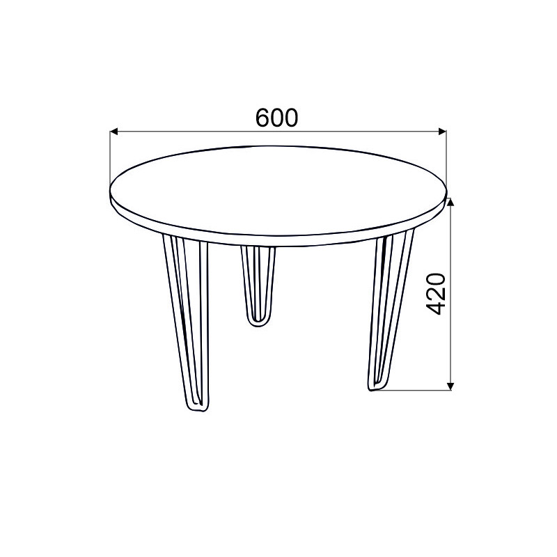 Столик журнальний ZAC R600*16 Дуб Сонома (3 ноги чорні прутові) (121370)