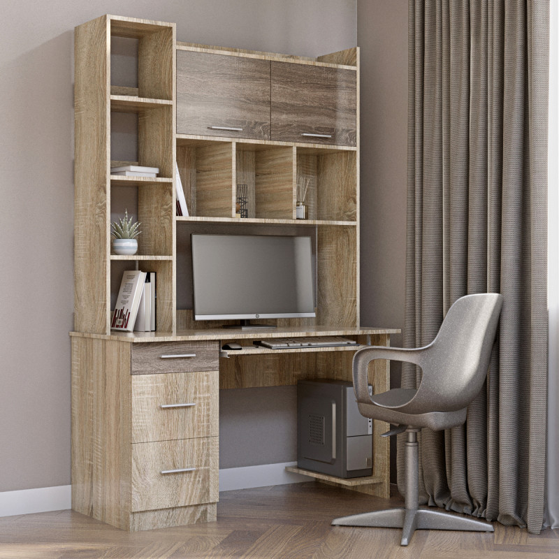 Компьютерный стол с полками Школьник-6 сонома + трюфель (8347)