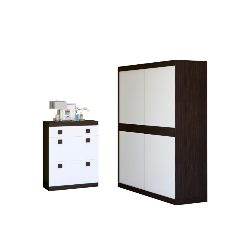 Прихожая Соната комплект 11 (модульная - 2 элемента) венге темный + белый (9018)