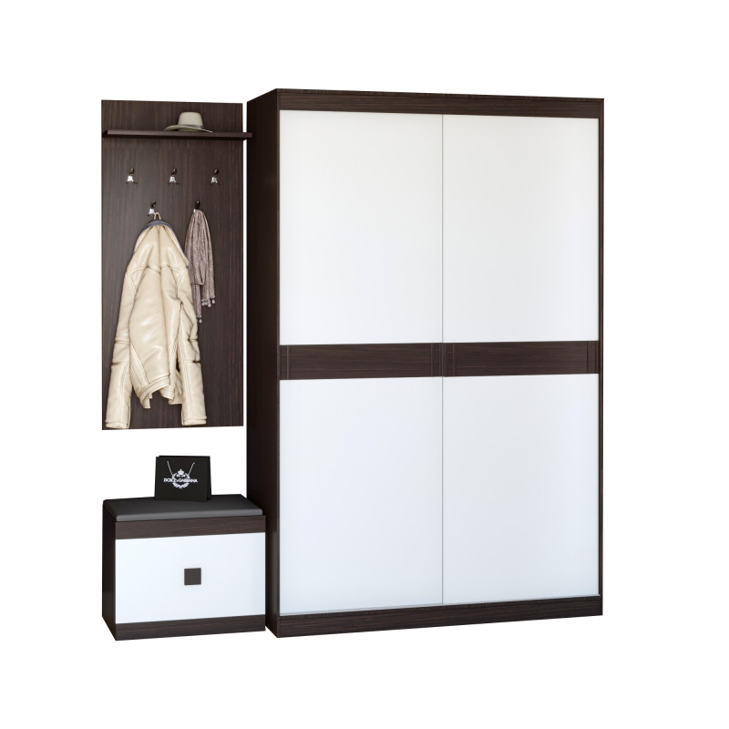 Прихожая Соната комплект 12 (модульная - 3 элемента) венге темный + белый (9019)
