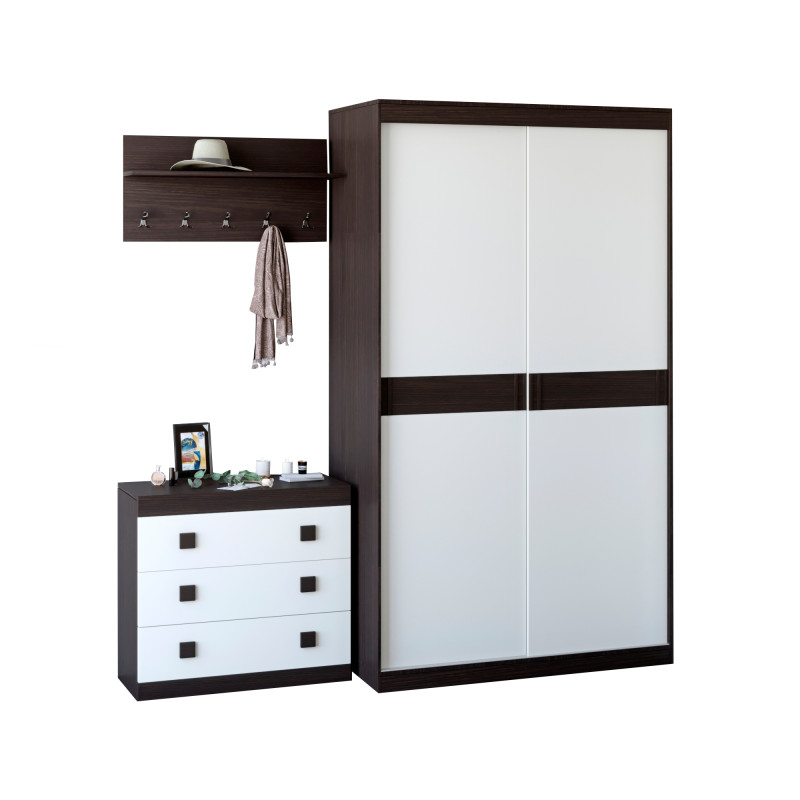 Прихожая Соната комплект 14 (модульная - 3 элемента) венге темный + белый (9020)