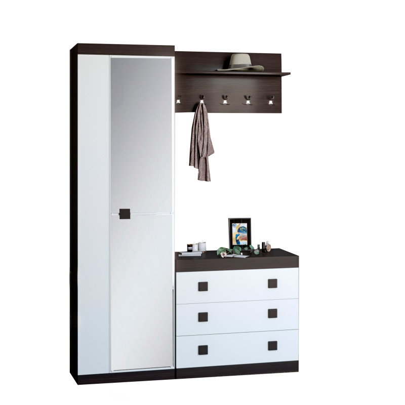 Прихожая Соната 4 (модульная - 3 элемента) венге темный + белый (9024)