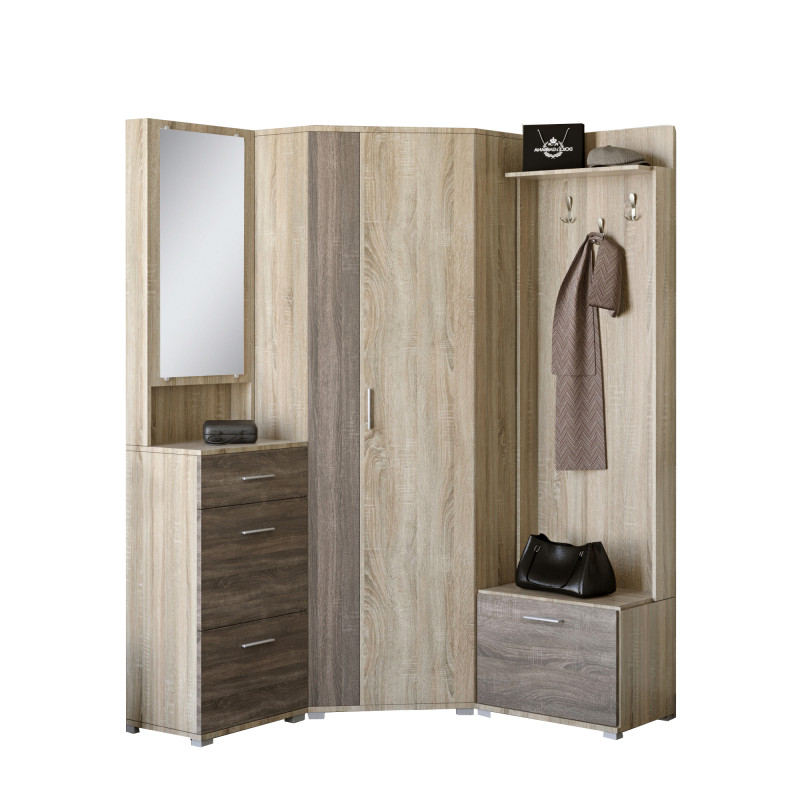 Прихожая Бриз-3 с угловым шкафом ШКУ-14 (3 элемента) сонома + трюфель (9042)