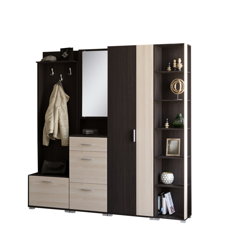 Прихожая Бриз-4 с распашным шкафом ШП-2 (4 элемента) венге + дуб молочный (9043)
