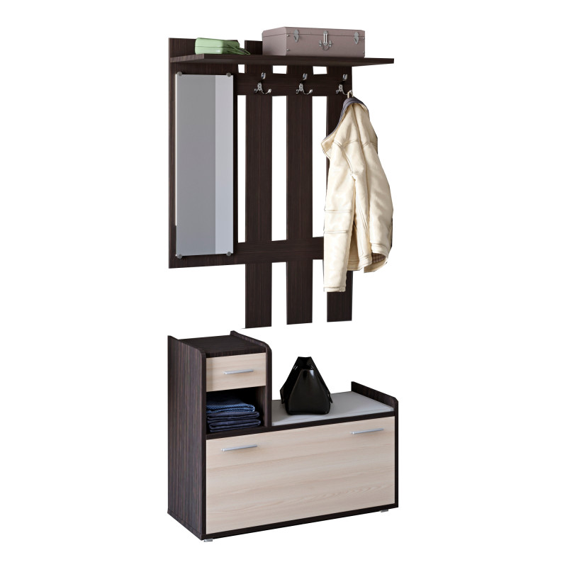 Прихожая Тандем с вешалкой и тумбой (левая) для обуви венге + дуб молочный (8659)