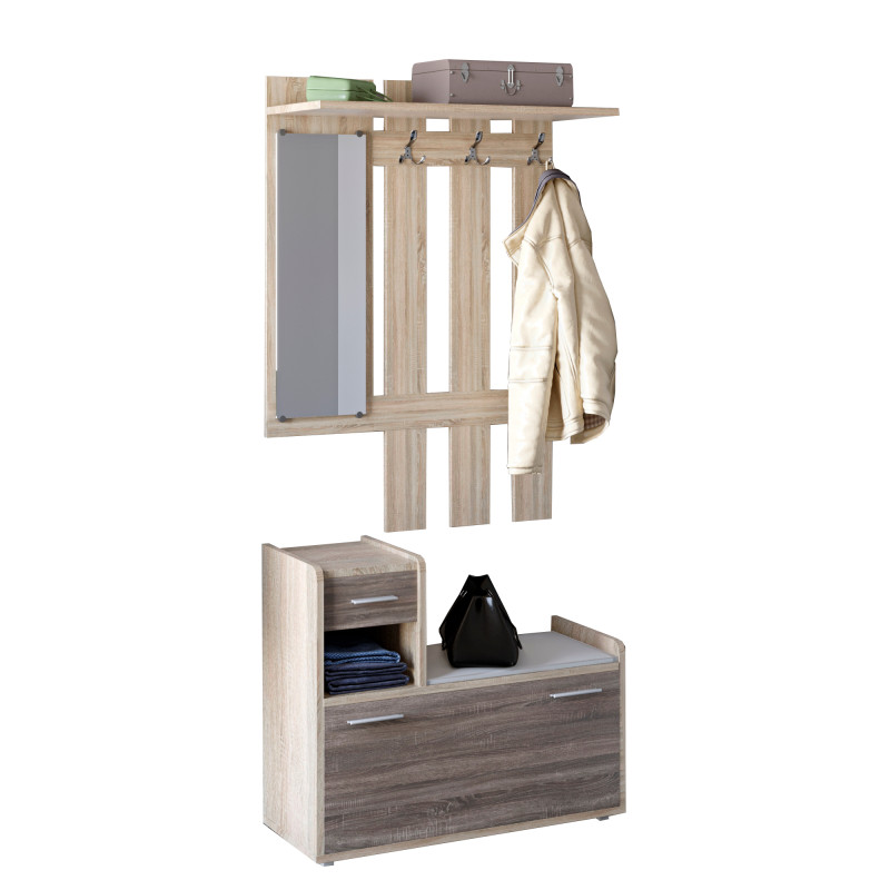 Прихожая Тандем с вешалкой и тумбой (левая) для обуви сонома + трюфель (8660)