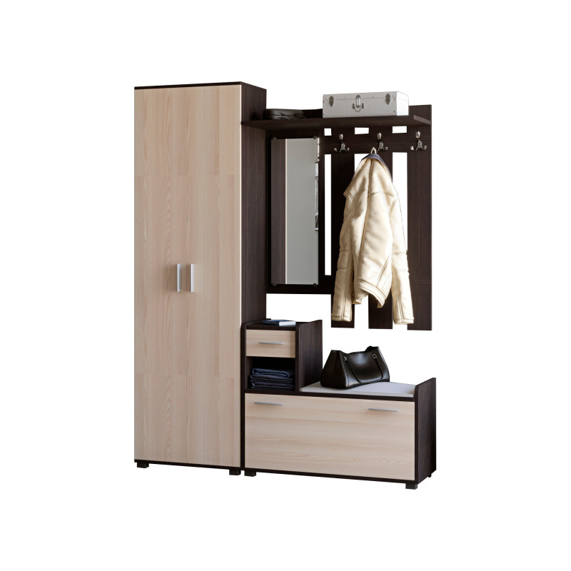 Прихожая Тандем с распашным шкафом ШП-1 и тумбой (левая) венге темный+дуб молочный (8662)