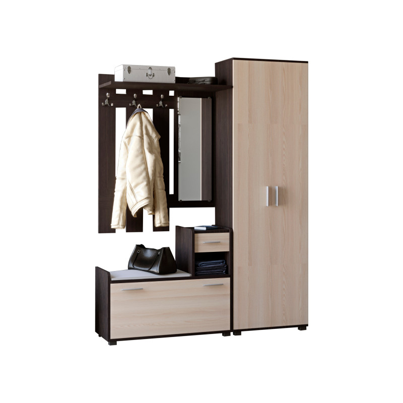 Прихожая Тандем с распашным шкафом ШП-1 и тумбой (правая) венге темный+дуб молочный (8666)
