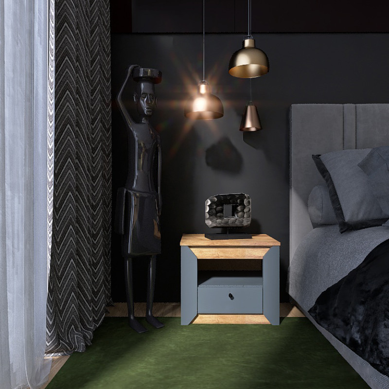Stolik nocny Nordic-500 Grafit + Złoty Dąb Craft (13278)