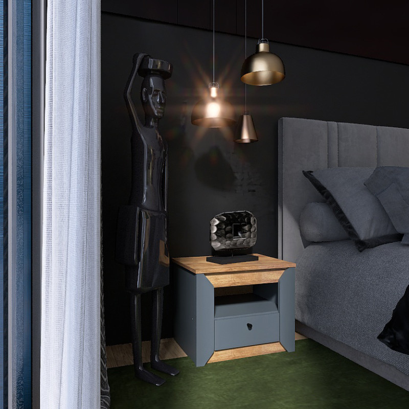Stolik nocny Nordic-500 Grafit + Złoty Dąb Craft (13278)