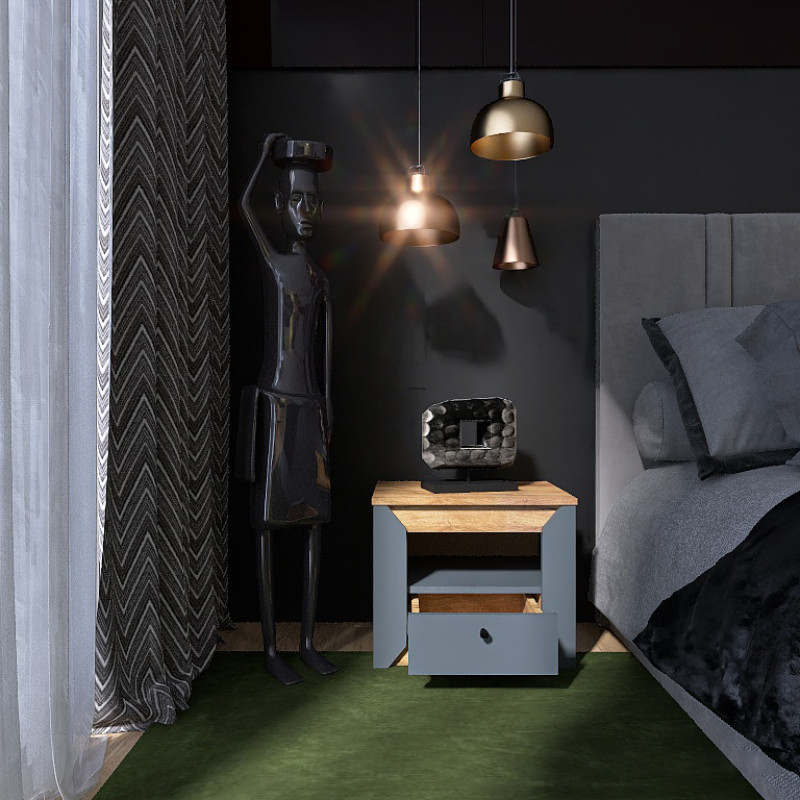 Stolik nocny Nordic-500 Grafit + Złoty Dąb Craft (13278)