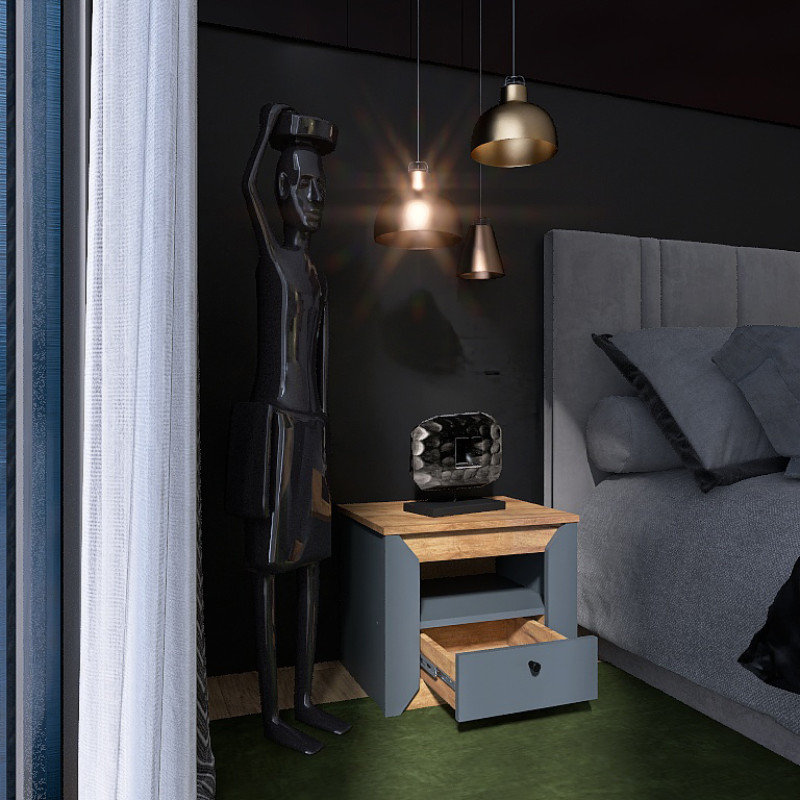 Stolik nocny Nordic-500 Grafit + Złoty Dąb Craft (13278)