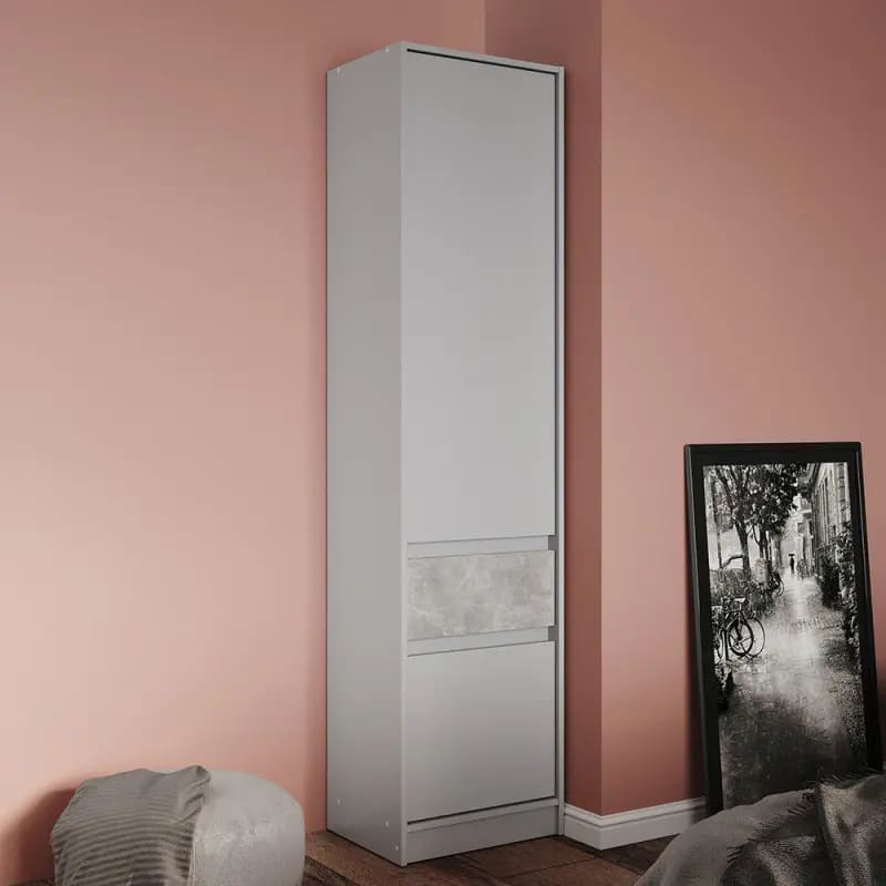 Шкаф-пенал закрыт с полками и ящиком Стайл-500 50х39х203 см Кашемир/Бетон (38068)