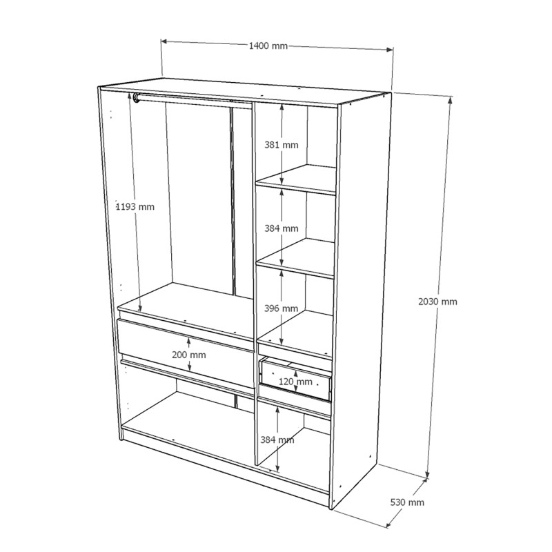 Шафа распашная для одежды с выдвижными ящиками (полки - штанга) Стайл-1400 140х53х203 см Нимфея Альба (белый)/Дуб крафт серый (38067)