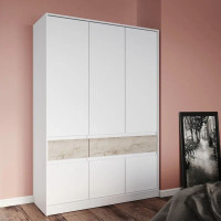 Szafa z drzwiami uchylnymi i szufladami (półki - drążek) Style-1400 140x53x203 cm Nymphaea Alba (biały) / Dąb Craft Szary (38067)