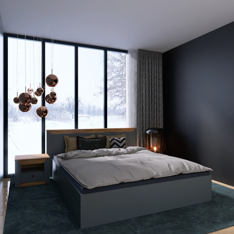 Кровать двуспальная Нордик-1400 (щит ДСП под матрас) 140х200 см Графит + Дуб крафт золотой (13286)