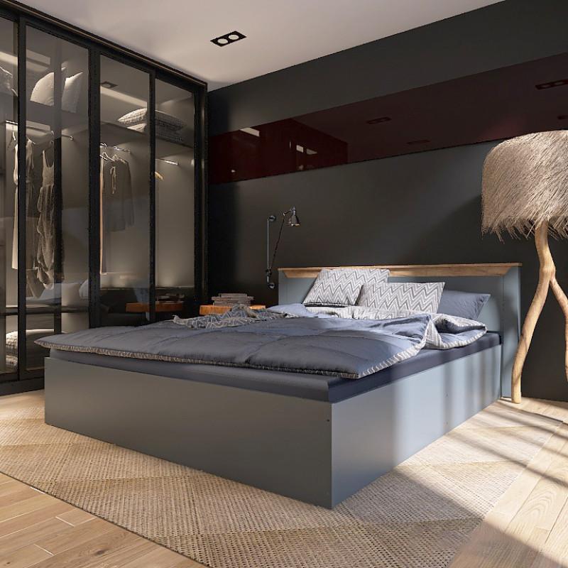 Кровать двуспальная Нордик-1400 (щит ДСП под матрас) 140х200 см Графит + Дуб крафт золотой (13286)