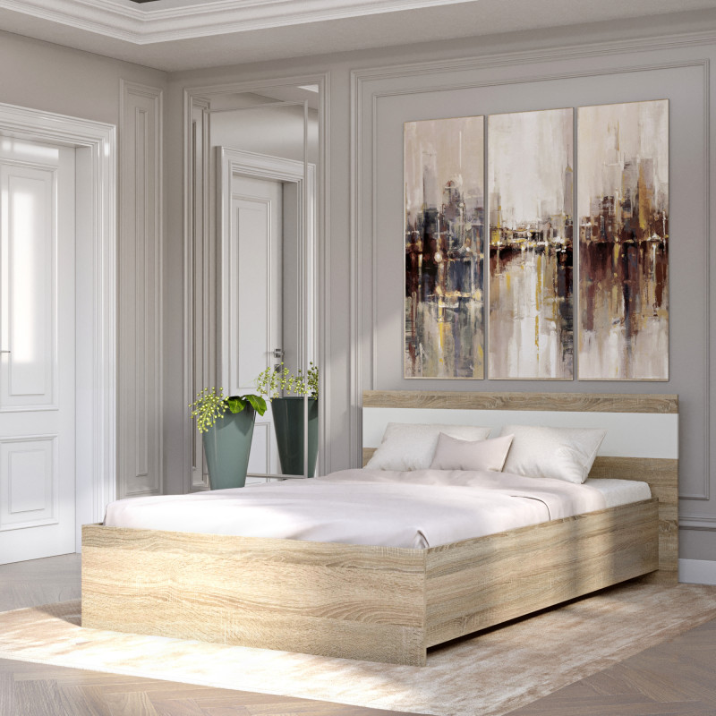 Кровать двуспальная Соната-1400 140х200 см дуб сонома + белый (8400)