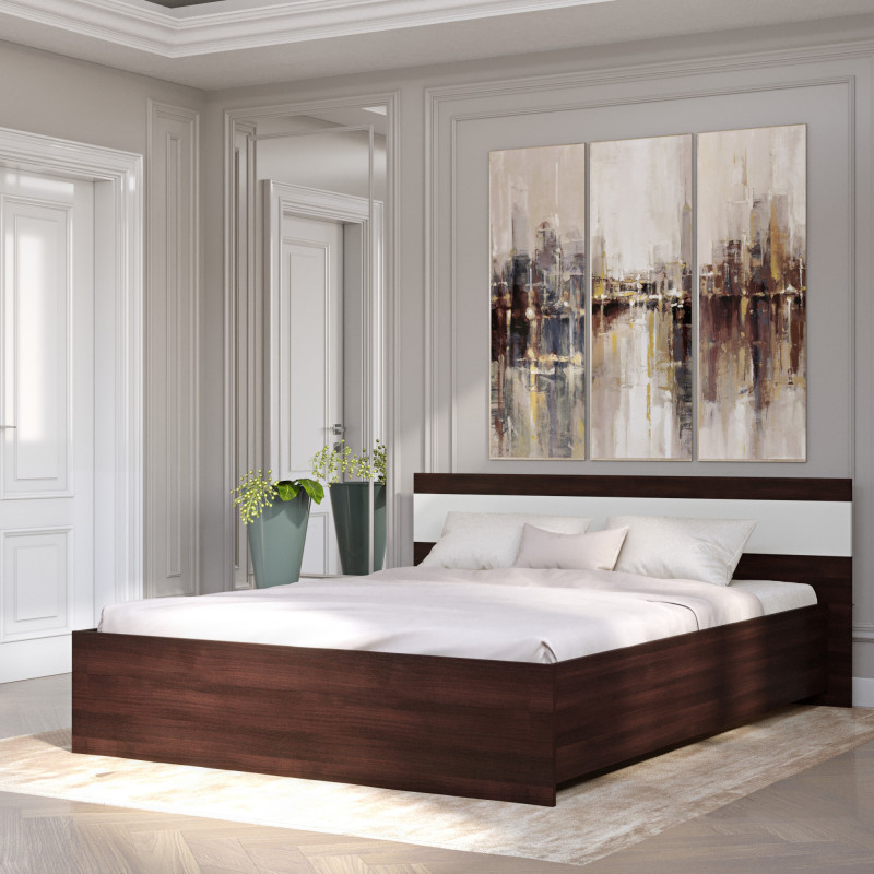 Кровать двуспальная Соната-1600 160х200 см венге темный + белый (8402)