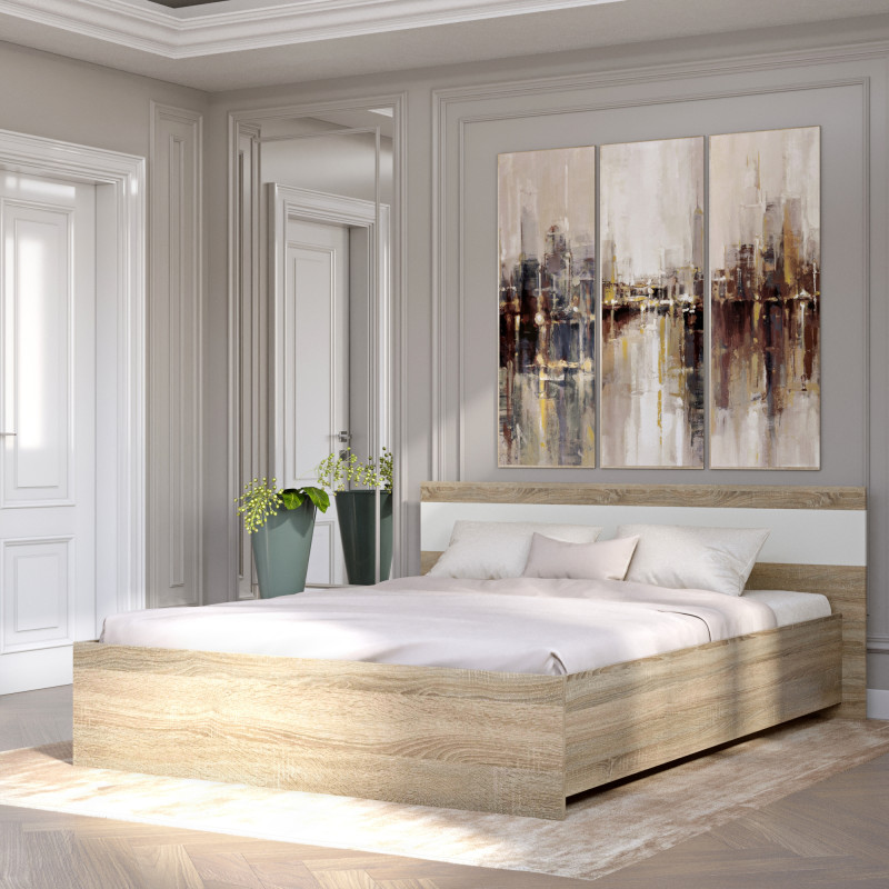 Кровать двуспальная Соната-1600 160х200 см дуб сонома + белый (8403)