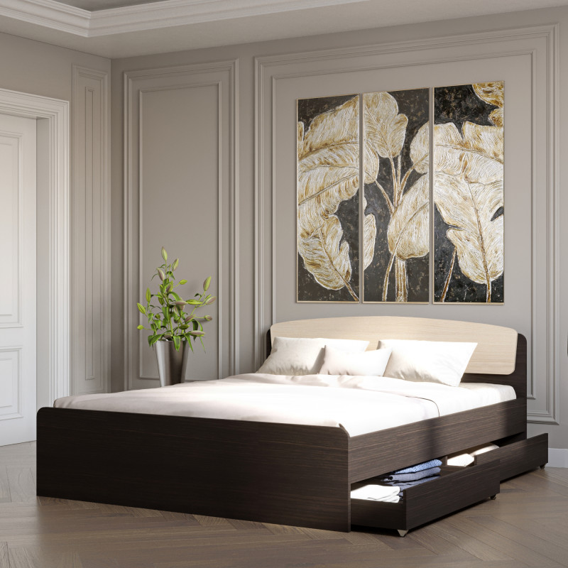 Двуспальная кровать Астория с двумя ящиками 160х200 см венге + дуб молочный (8767)