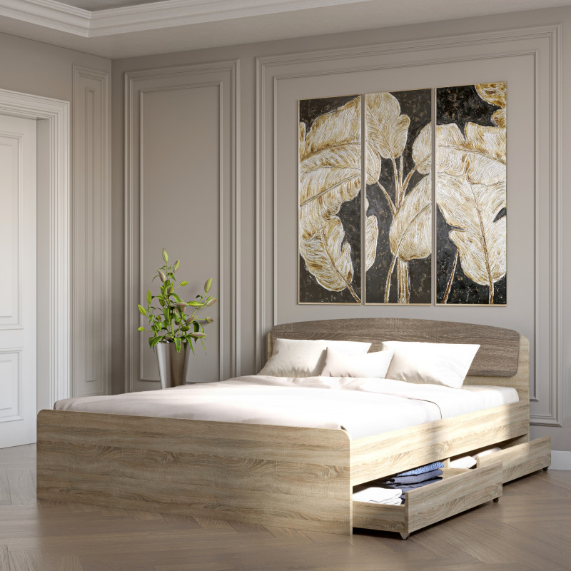 Двуспальная кровать Астория с двумя ящиками 160х200 см сонома + трюфель (8768)