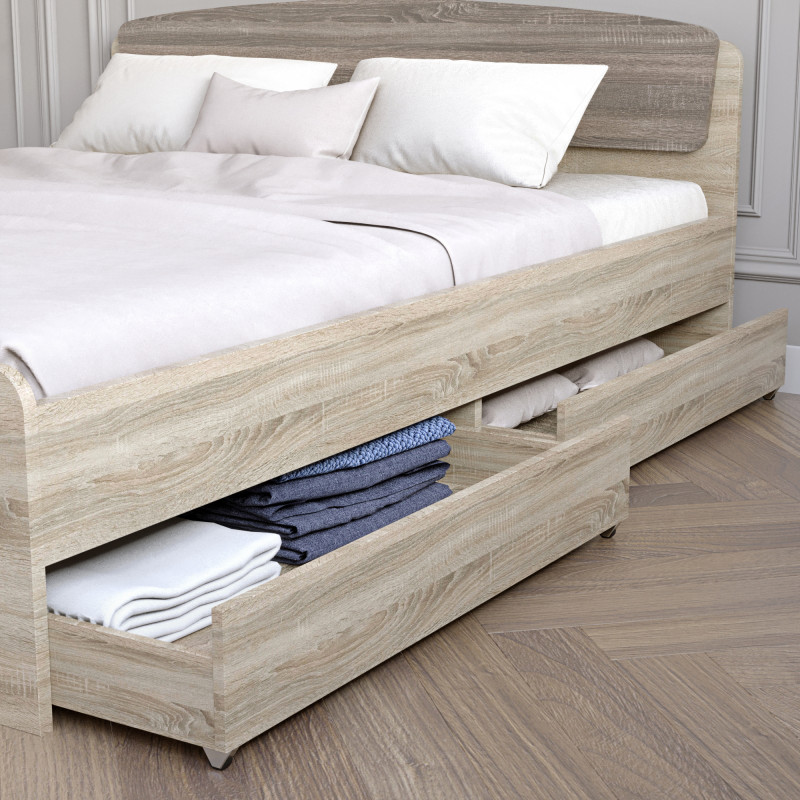 Двуспальная кровать Астория с двумя ящиками 160х200 см сонома + трюфель (8768)