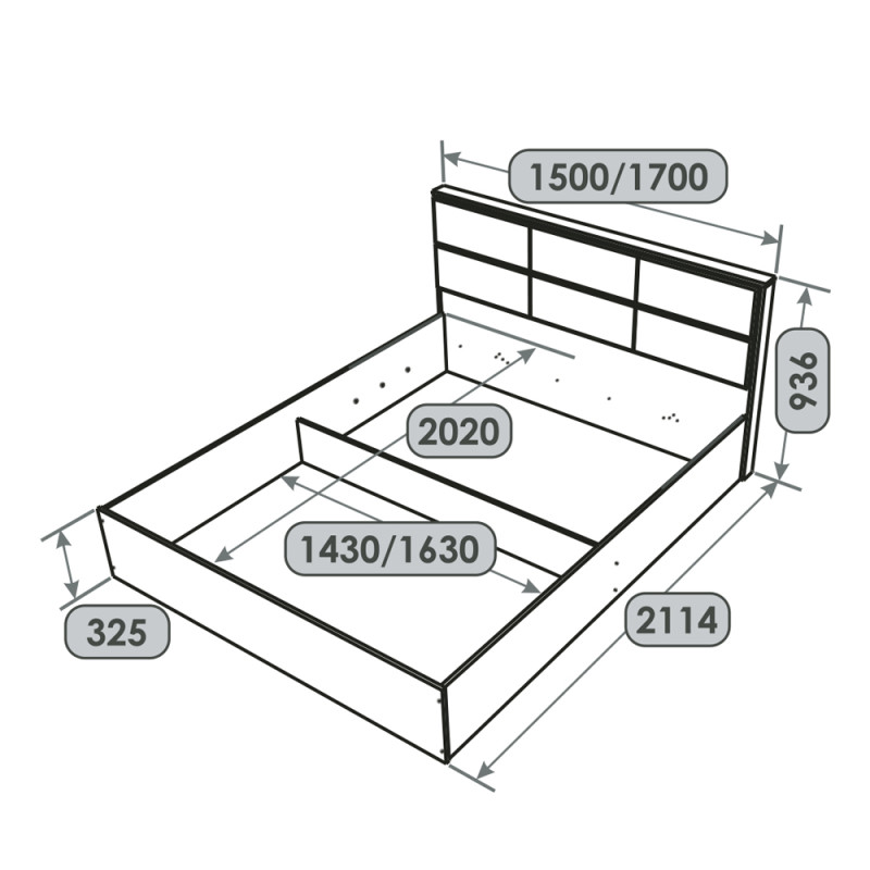 Кровать двуспальная КЛ-1400 Лайт (подъемный механизм) 140х200 см Дуб Крафт белый (31415)