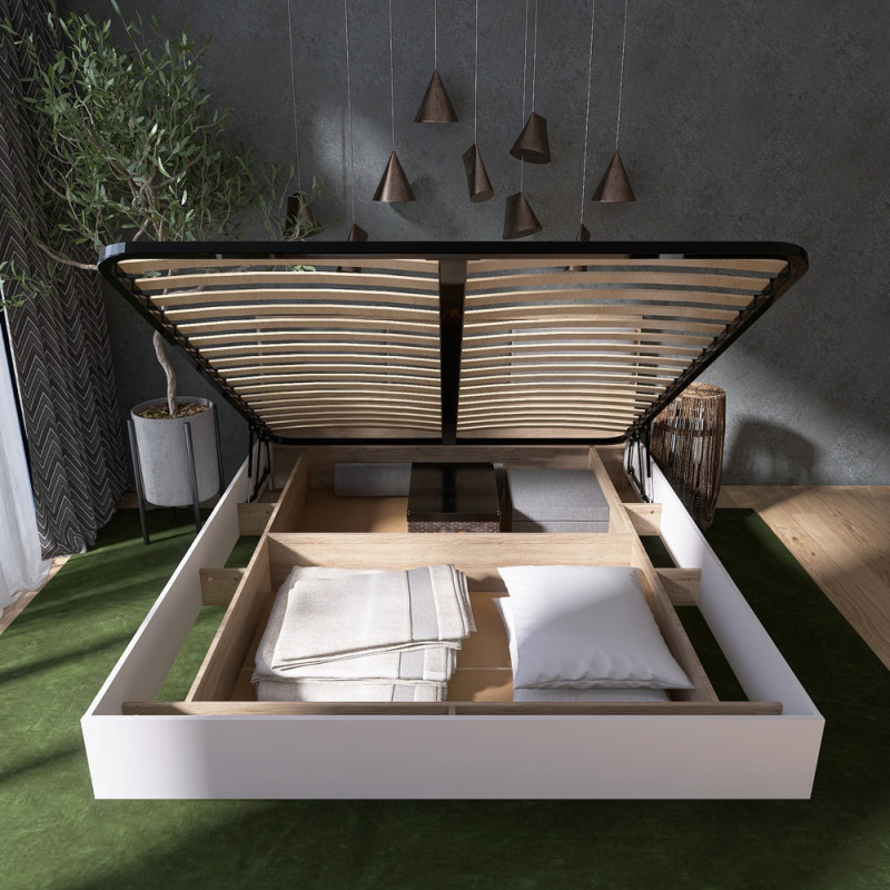 Двуспальная кровать с подъемным механизмом Сити-1600 200,5х168,8х82,6 см Дуб сонома/Белый (31544)