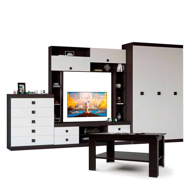 Гостиная Соната Комплект 28 (модульная - 4 элемента) венге темный + белый (8900)