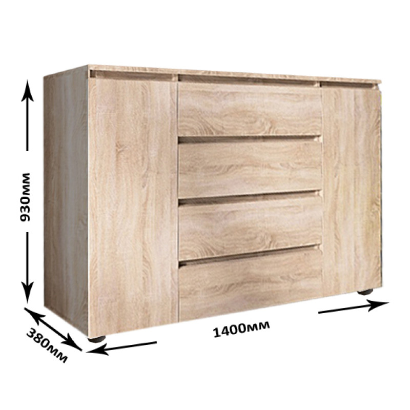 Комод КЛ-4 Лайт (телескопические) 140х38х93 см Дуб сонома (9558)