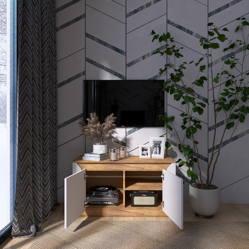 Тумба 2-х дверная закритая Нордик-980 98х38х53 см Белый + Дуб крафт золотой (13259)