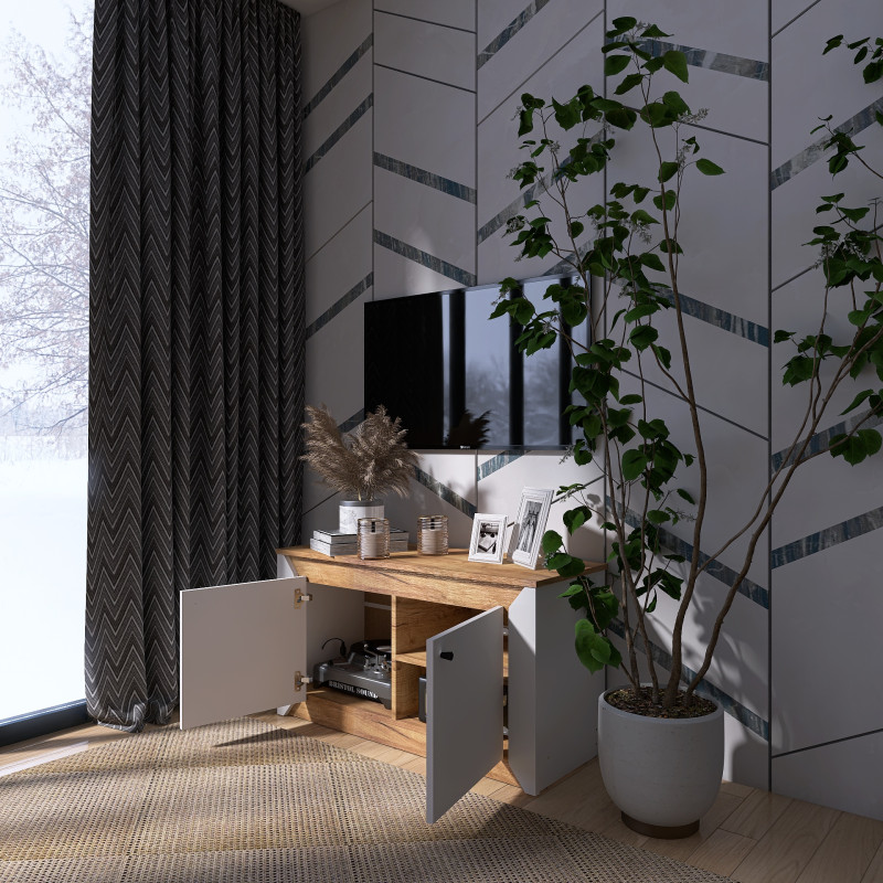 Тумба 2-х дверная закритая Нордик-980 98х38х53 см Белый + Дуб крафт золотой (13259)