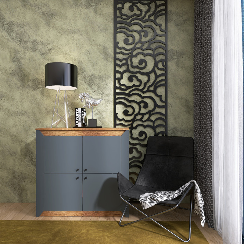 Тумба 4-х дверная закритая Нордик-980 98х38х92 см Графит + Дуб крафт золотой (13262)