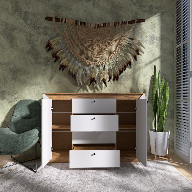 Комод в спальню Нордик-1400 140х38х95 см Белый + Крафт золотой (13265)