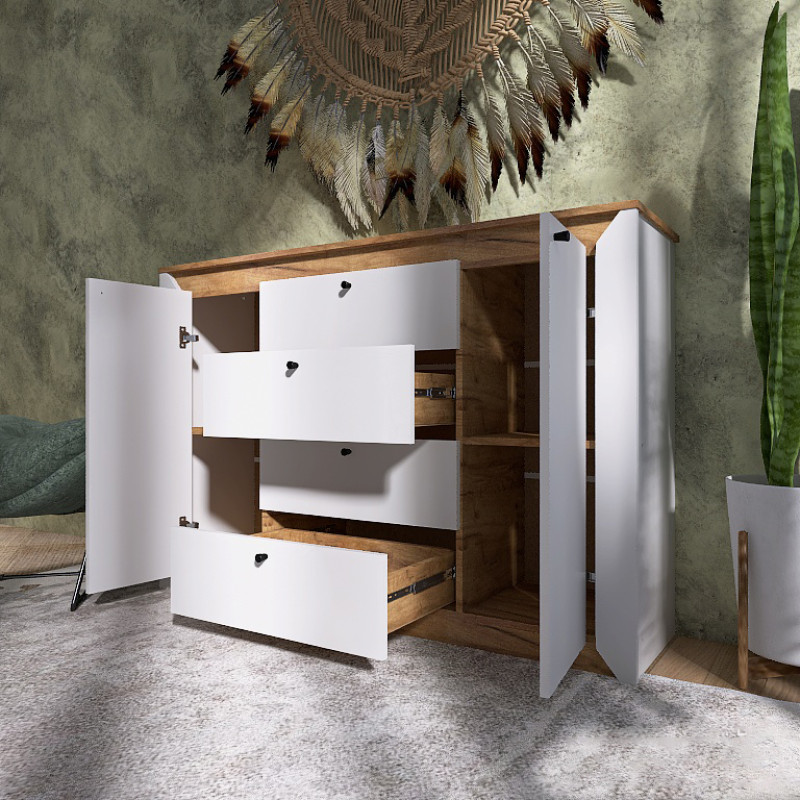 Комод в спальню Нордик-1400 140х38х95 см Белый + Крафт золотой (13265)