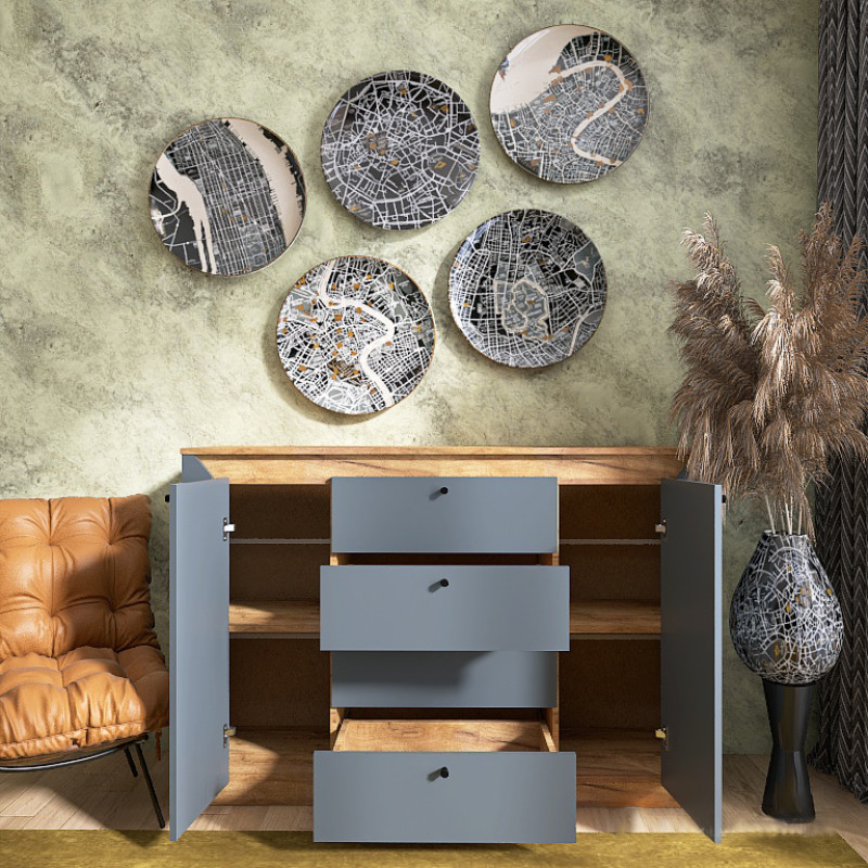 Комод в спальню Нордик-1400 140х38х95 см Графит + Дуб крафт золотой (13266)