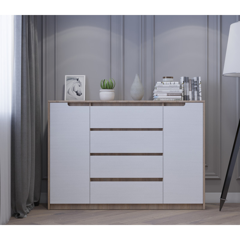Большой комод Микс-3 (телескопы) 140х38х97 дуб сонома + белый (8449)